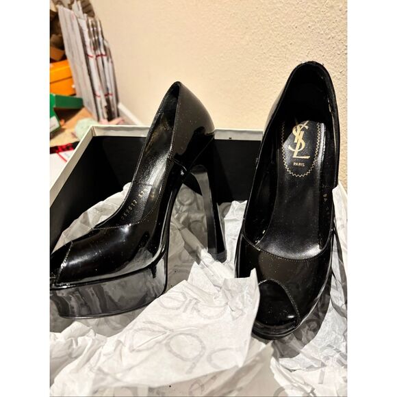 YSL Patent Leather Peep toe Platform Pumps - Picture 2 of 9